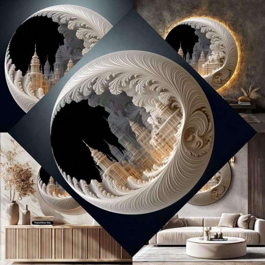 1000 Piece Round Puzzle - Lunar City Fractal - Expert-Level Circular Design for Adults - Baroque Architecture with Surreal Spiral Art Puzzle for Challenging Brain Teasing - como en la foto - Ver 1
