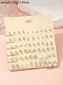 30颗精致小耳钉套装，闪亮花朵、蝴蝶结、音符设计，百搭组合，适合日常佩戴、约会、度假等场合。 - 銀色 - 查看 5