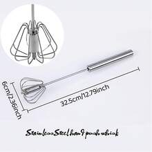1pc Stainless Steel Egg Whisk, Hand Push Rotary Whisk Blender, Versatile Milk Frother, Hand Push Mixer Stirrer For Blending, Whisking, Beating & Stirring (12.79in) - Silver - View 6