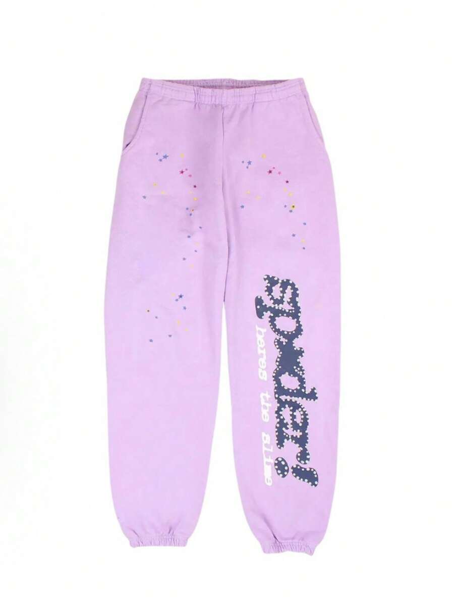 SP5DER Spider Worldwide Tracksuit Hoodie Set Cobweb Spider Style, Letter Print, Hip Hop Hoodie Set,Long Sleeve Fashion Sweatshirt, Hoodie Pant Casual Tracksuit Long Sleeve Athletic Suit, Couple MatchingDesign, Designed For Both Men And Women.Sportswear Set - Purple/pants - 查看 1