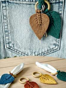 1pc Handmade Woven Bohemian Style Leaf Napkin Ring Wreath, Rustic Farmhouse Decor, Prayer Wall Hanging Leaf Napkin Ring, Wedding Home Decor, Wooden Napkin Ring, Dining Table Decoration, Easter Farmhouse Napkin Ring, Boho Dining Table Decor, Spring Party, Wedding, Holiday Dinner - Multicolor - View 9