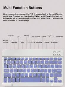 AKKHOO Teclado inalámbrico, ultra delgado de 10 pulgadas, recargable y silencioso, teclado inalámbrico para tableta/laptop, teclado para iPad Mini - Morado - Ver 5