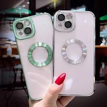 1pc Black Luxury Electroplated Hollow Transparent Logo Cooling Vent Lens Film Full Coverage Anti-Drop Precision Hole CD Texture Silicone Soft Case, Compatible With Apple 16 Pro/16 Pro Max/16 Plus/16/15 Pro/15 Pro Max/15 Plus/15/14 Pro/14 Pro Max/14 Plus/14/13 Pro/13 Pro Max/13/12 Pro/12 Pro Max/12/11 Pro Max/11/11 Pro - Black - View 10