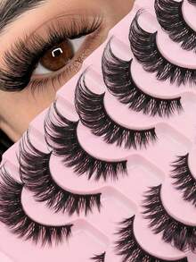 10 Pairs Cat Eye Tail Elongated Eyelashes Natural Look Wispy Faux Mink Lashes Fluffy Soft False Eyelashes Natural Makeup Strip Lashes,Lashes,Eyelashes,Fake Lashes,The End Of The Eye Is Elongated And Can Be Reused. - Cat Eye Lashes - View 2