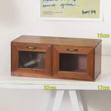 1PC Stackable Solid Wood Desktop Storage Cabinet, Visible Glass Door 2-Drawer Organizer, Space-Saving Tabletop Storage For Desk/Bedroom Vanity/Entryway/Living Room - Perfect For Figurines/Office Supplies/Makeup