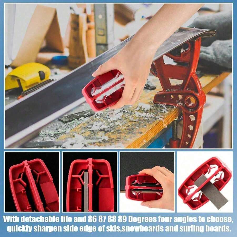 单板滑雪板刃磨刀器、刃角调整套装、多角度研磨机、金刚石抛光除锈磨石、滑雪板挂钩架、维护保养打蜡工具、冬季滑雪装备、240/360/500/1000目金刚石锉刀、400/1500目橡胶磨石，侧刃角度可调节至85-89度，底刃角度可调节至0.5度和1度，是滑雪爱好者和情人节的完美礼物。 - 彩色 - 查看 1