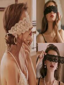 1pc Black & White Lace Eye Mask, Sexy Lace Eye Mask, Sheer Eye Mask, Women's Lingerie Accessory, Semi-Transparent Sexy Eye Mask - Multicolor - View 4