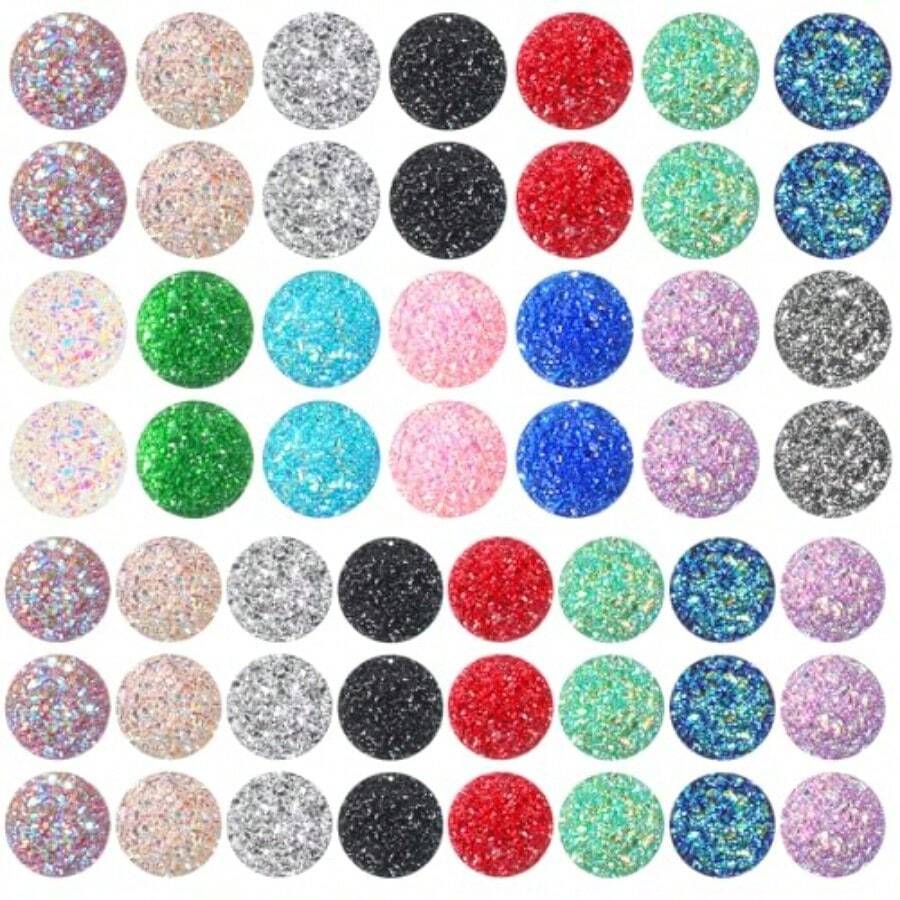 100 Pcs F Druzy Ccons Ewelry Ma 10mm And 12mm Round Flat Back Resin A Glitter Dome Gems Ears Pen Acelet Carms DIY Craft Mixed Color - Colorful - View 1