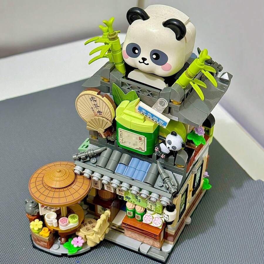 1000 PCS Creative Panda Shop Tea Street Building Blocks Toy Set, Micro Bricks Great Idea Decor- For The Home Or Office, 3D Puzzle Toys As Gift, Home Decor Ideas Christmas/Halloween/ Thanksgiving/New Years Gift - 彩色 - 查看 1