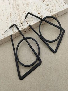 Pendientes de metal geométricos, pendientes personalizados minimalistas y exagerados de estilo hueco, de estilo europeo y americano - Negro - Ver 6