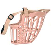 7种尺寸防咬宠物狗嘴套，透气可调节猫脸面罩，大型犬防吠塑料嘴套 - 米色 - 查看 7