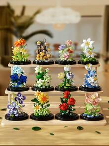 Các loại khối xây dựng dòng hoa bất diệt đẹp mắt có nắp che bụi, các khối nhỏ hình bông hoa bằng nhựa để trang trí nhà sáng tạo hoặc vui chơi, thích hợp để xây dựng khu vườn của riêng bạn, ngày lễ tình nhân/ngày nhà giáo/lễ tạ ơn/năm mới/quà tặng Giáng sinh và trang trí phòng - Nhiều màu - Xem 5