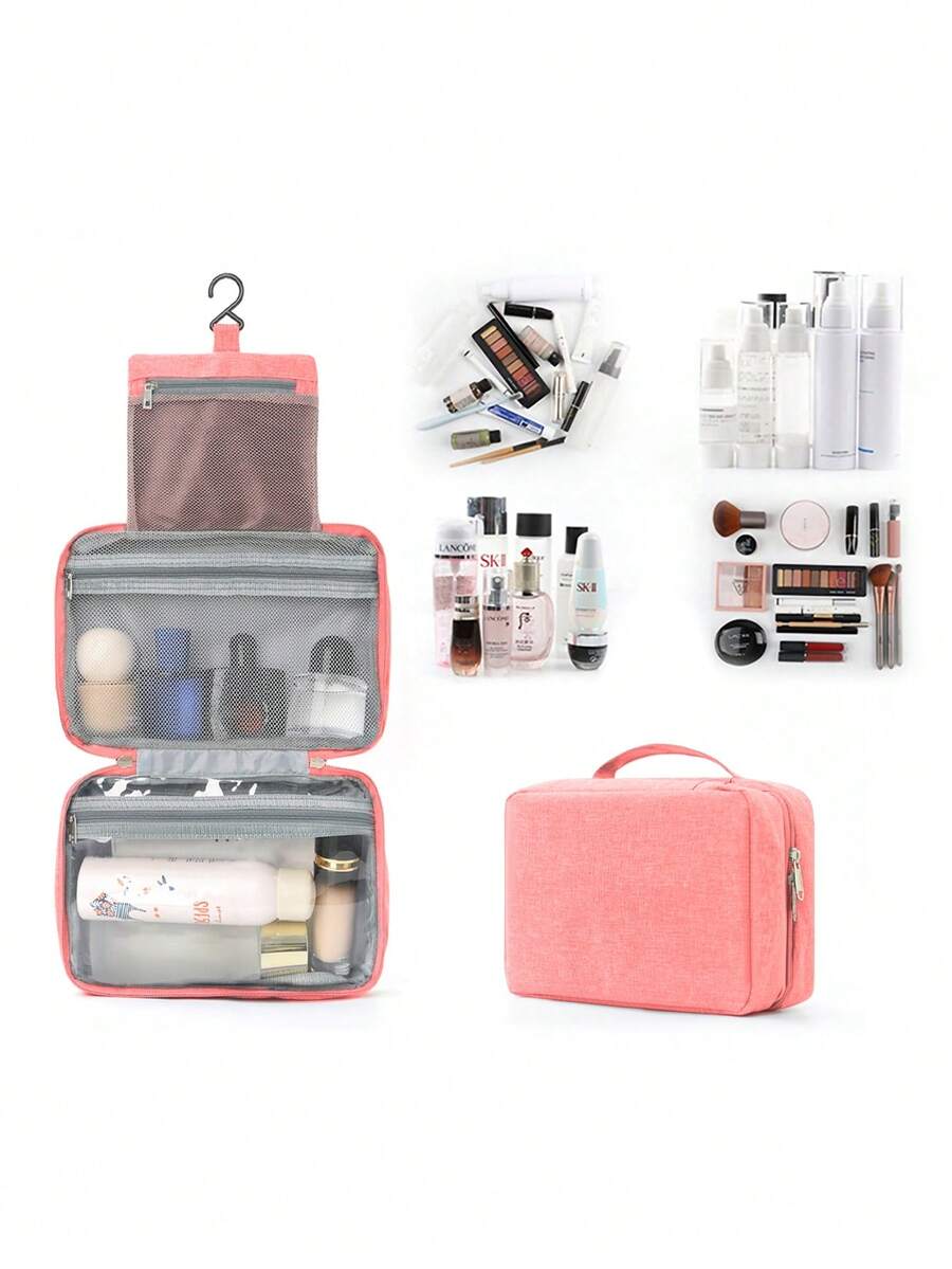 Geantă de toaletă mare cu cârlig agățat, impermeabilă, pliabilă, geantă de voiaj, machiaj, cosmetice, ras, geantă de depozitare pentru femei, geantă de machiaj, rechizite școlare, lucruri școlare pentru cămin universitar pentru student - Roz pepene verde - Vizualizare 1