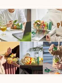 密封沙拉盒带调味罐 | 适用于微波炉、洗碗机和冰箱 - 可堆叠设计，适合备餐、午餐、晚餐、办公室和旅行 - 塑料材质 - 彩色 - 查看 5