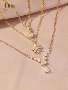 Hihho Bộ 3 dây chuyền đính đá Zirconia thiết kế hình giọt nước, hình tròn, hoa thanh lịch và thời trang, quà tặng trang sức sang trọng cho phụ nữ ngày lễ tình nhân, mẹ, mẹ, ngày của mẹ, quà tặng - Vàng - Xem 11