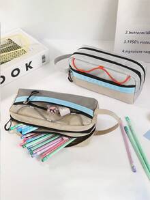 1PC Simple Color Pen Bag, Vertical Student Stationery Box, Multi-Functional Pen Bag, Student Stationery Storage Bag, Back-To-School - Multicolor - View 5