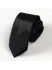 1pc Ladies' Polyester Narrow Necktie, Handmade, Suitable For Daily Shirt Decoration And As A Gift - Black - View 4