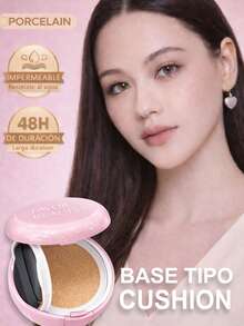 Base Cushion Líquida Larga Duración 48H | Maquillaje Profesional Efecto Piel Perfecta | Base Compacta Hidratante Resistente al Agua | Cosmético para Mujer Uso Diario Regalo Ideal Maquillaje Cosmética para Mujeres Niñas Perfecto para Invierno Ideal para Y2K Elegante Moda Adecuado para Cumpleaños Regalo Fiesta Listo Mejor Color - 02 Porcelain - Ver 2