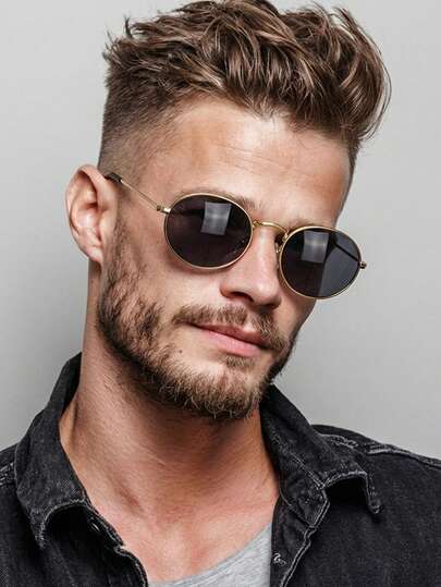 1 Pair Men's Gold Round Metal Frame Retro Personalized Small Frame Fashion Fashion Glasses