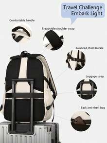 1个简约休闲男童背包，拉链封口，可调节肩带，耐用面料，大容量多口袋设计，适合日常使用和旅行，配有行李箱固定带，是返校必备礼物。 - 彩色 - 查看 5