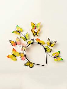 1 chiếc băng đô hình bướm bằng nhựa, mũ cài tóc cho nữ, kiểu dáng tiệc trà hoàng gia, mũ hóa trang Alice ở xứ sở thần tiên (Những con bướm cùng màu với họa tiết ngẫu nhiên) - Màu vàng - Xem 4