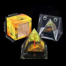 1pc Natural Crystal Ball Pyramid Ornament, Resin Wrapped Crystal Chips Home Decoration, Boxed Lucky Fengshui Desktop Small Ornament - Multicolor - View 38