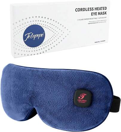 Máscara Ocular Calefactada, Compresa Ocular Cálida Inalámbrica para Ojos Secos y Blefaritis, Máscara Ocular Térmica Bloqueadora de Luz para Hombres y Mujeres, Batería Recargable de 1000mAh y Funda Lavable (Negro)