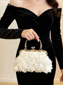Women Elegant Large-Capacity Floral Pleated Satin Evening Clutch Party Bag Purse Handbag– Chic Chiffon Petal Handbag With Chain Strap, Fits Phone & Essentials, Perfect For Bride, Weddings, Dates, Proms, Sorority Formals, Graduation Parties, Spring Galas, Weddings, Cocktail Events, And Special Occasions - 杏色 - 查看 7