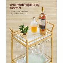 VASAGLE Carrito de 3 Niveles, Carro de Cocina Dorado, Espacios Pequeños, Ruedas, Pasamanos, Cocina, Comedor, Baño, Salón, Dorado Pálido MLRC101A01 - Dorado pálido - Ver 4