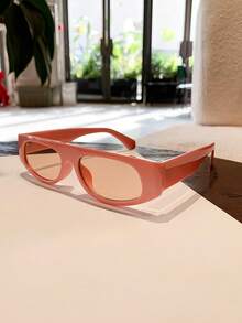 Damen Y2K rosa rechteckige kleine Rahmen Modebrillen, Plastikgläser, Sommerurlaubs-Essentiell Vintage Brillen für Strand, Reisen und täglichen Sommertragen - Pink - Übersicht 2