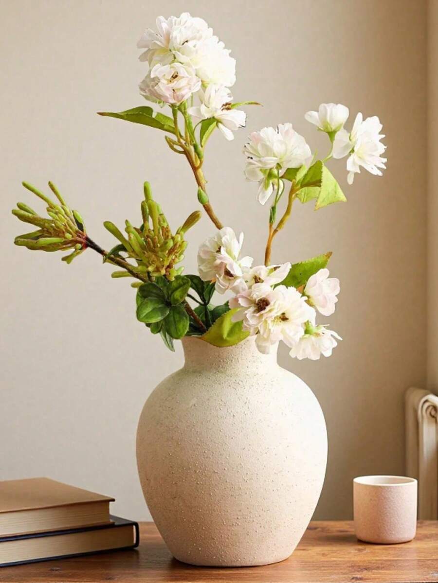 1pc Vintage Vase, Rustic Retro Ceramic Round Handmade Decorative Vase, Suitable For Valentine's Day, Thanksgiving, Home Gatherings, Decor For Living Room, Office, Entryway - One Size Fits All - View 1