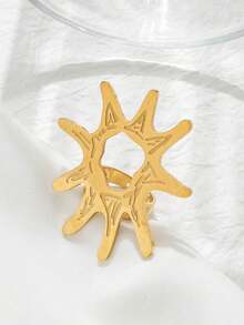Mazuer 1 Peça Anel de Sol Vintage Texturizado e Oco, Joia de Aço Inoxidável Banhada a Ouro 18K, Acessório Diário para Mulheres, Presente - Ouro amarelo - Visão 9