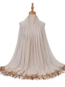 1 pieza Hiyab musulmán de lujo con lentejuelas doradas, flecos y parches de encaje, de talla larga para vestido abaya - Multicolor - Ver 9