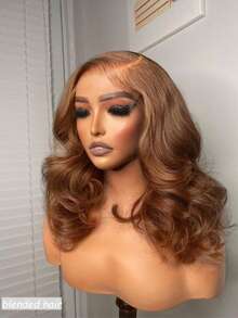 10-36英寸水波纹蕾丝前假发，真人混纺发丝，预先拔毛，无胶假发；13x4高清水波纹蕾丝前假发，真人混纺发丝，女士款，180%密度蕾丝闭合假发，棕色 - 棕色 - 查看 2