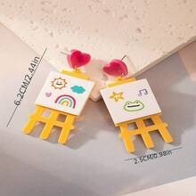 Pair Of Cute Acrylic Cartoon Earrings - Mini Sun, Rainbow, Cloud & Heart Designs With Smiling Faces, Perfect For Back-To-School, Teacher's Day, Or Casual Attire, Graduation Jewelry| Colorful Jewelry| Acrylic Earrings, Quirky Earrings - 彩色 - 查看 6