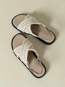 Sandal quai ngang dày dặn mới năm 2026, thích hợp cho bãi biển, hoạt động ngoài trời, phong cách Bohemian cổ điển, đế mềm, chống trơn trượt, thanh lịch tối giản, nhẹ, thoáng khí, phối lưới dệt tua rua, gót đế xuồng, mũi tròn, màu kẹo ngọt, quai chéo, sandal kiểu La Mã, cỡ 33-43 - màu mơ - Xem 4