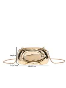 Mini Fashionable Versatile Solid Color New Chain Shoulder Bag, Casual Minimalist Asymmetrical Small Handbag For Women, Suitable For Clutch, Cosmetic, Earphone, Gift Box , Valentines Gifts, Wedding, Party Bags, Graduation - 金色 - 查看 7