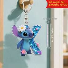 2D 图形设计，史迪奇字母钥匙扣，26 个“A-Z”花卉卡通图案，亚克力吊坠带链，适用于包包钥匙和车钥匙，旅行配件礼品，可爱花卉钥匙扣设计，光滑表面，钥匙扣，装饰钥匙扣，卡通钥匙扣，圣诞礼物，粉丝礼物，2D 图形礼品（如果产品不透明，请撕掉印刷背面的保护膜）。 - 彩色 - 查看 27