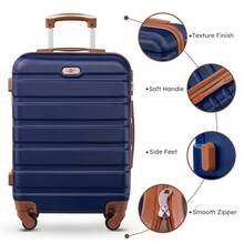 4 Piece Luggage Set 16/20/24/28 Inch Hardside Lightweight Suitcase With Spinner Wheels (Purple) - 海軍藍/棕褐色 - 查看 4