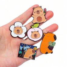 1/12 Pcs Fashion Cartoon Brooch Cute Hydrochoerus Hydrochaeris Enamel Pin Metal Badge Jewelry Clothing Backpack Accessories Gifts - One Size - View 3