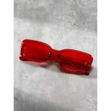 1pc Unisex Fashionable Y2K Style Square Frame Glasses, Versatile For Beach, Photography, Daily Wear - Red - View 4