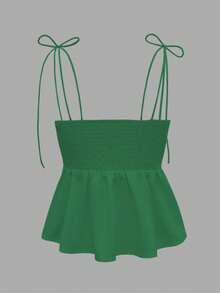 1pc Women's Casual Sleeveless Ruffle Hem Top, Elegant French Minimalist Pure White Tube Top Cropped Camisole, Fitted Vacation & Commute Lightweight Camisole Tie Strap Shirt, Y2K Sexy Babydoll Accentuates Curves Outerwear, Spring/Summer/Autumn - Army Green - View 5