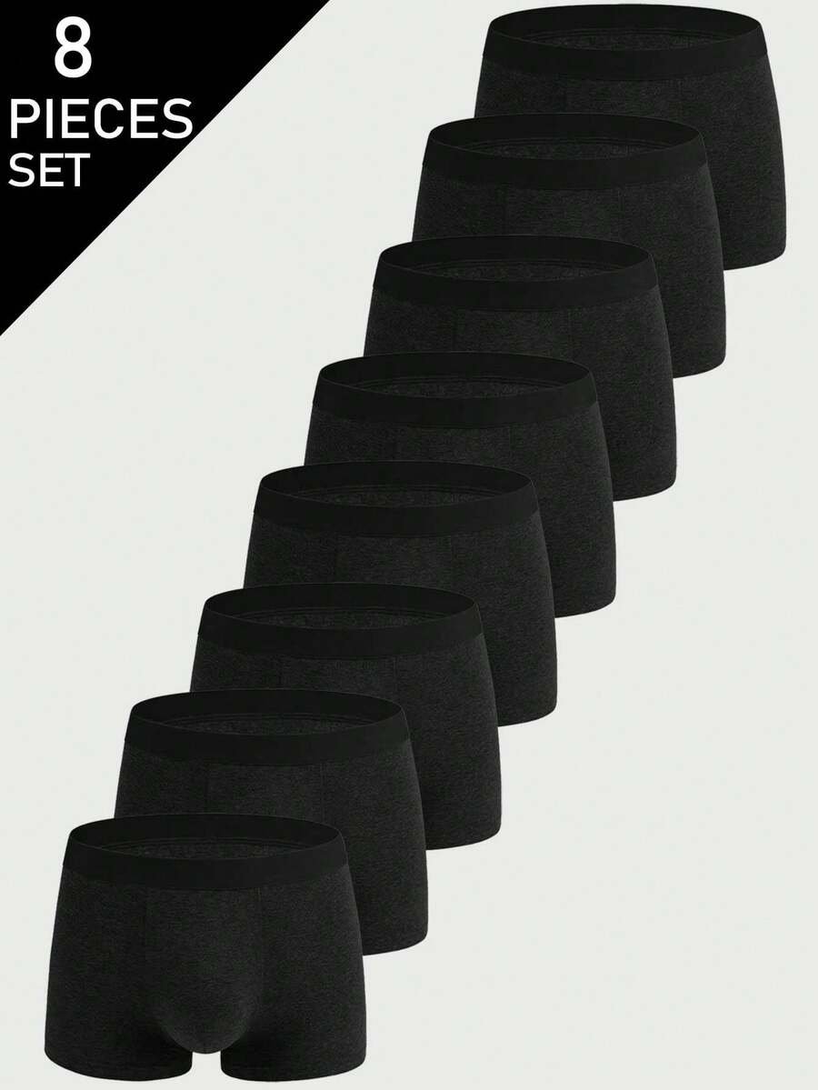 8pcs/Pack Solid Color Cotton Men's Briefs, Men's Boxer Briefs