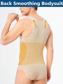 1-częściowy męski kombinezon bez rękawów z okrągłym dekoltem, zapinany z przodu na guziki ułatwiające zakładanie i zdejmowanie, zapinany na guziki w kroku dla wygody, wykonany z wygodnej i elastycznej tkaniny, odpowiedni na codzienne wyjścia - Morela - Zobacz 3