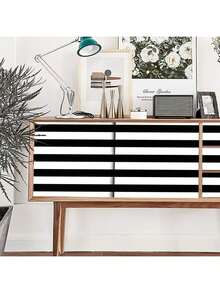 1 Roll Of Striped Black And White Ready-To-Peel Wallpaper, Self-Adhesive Wallpaper, Detachable Contact Paper, Waterproof Wallpaper, Decorative Wall, Cabinet Rack, Drawer Lining, Vinyl, Home Decoration - Black and White - View 5