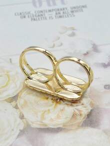 1枚时尚嘻哈风“最后的晚餐”双指戒指，镂空连指设计，适合男士日常佩戴和派对，是万圣节、圣诞节、复活节、送给男友的绝佳礼物。 - 金色 - 查看 5