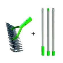 Curved Teeth Thatch Rake Lawn Dethatcher Rake For Cleaning Dead Grass With Rod F - Green - View 4
