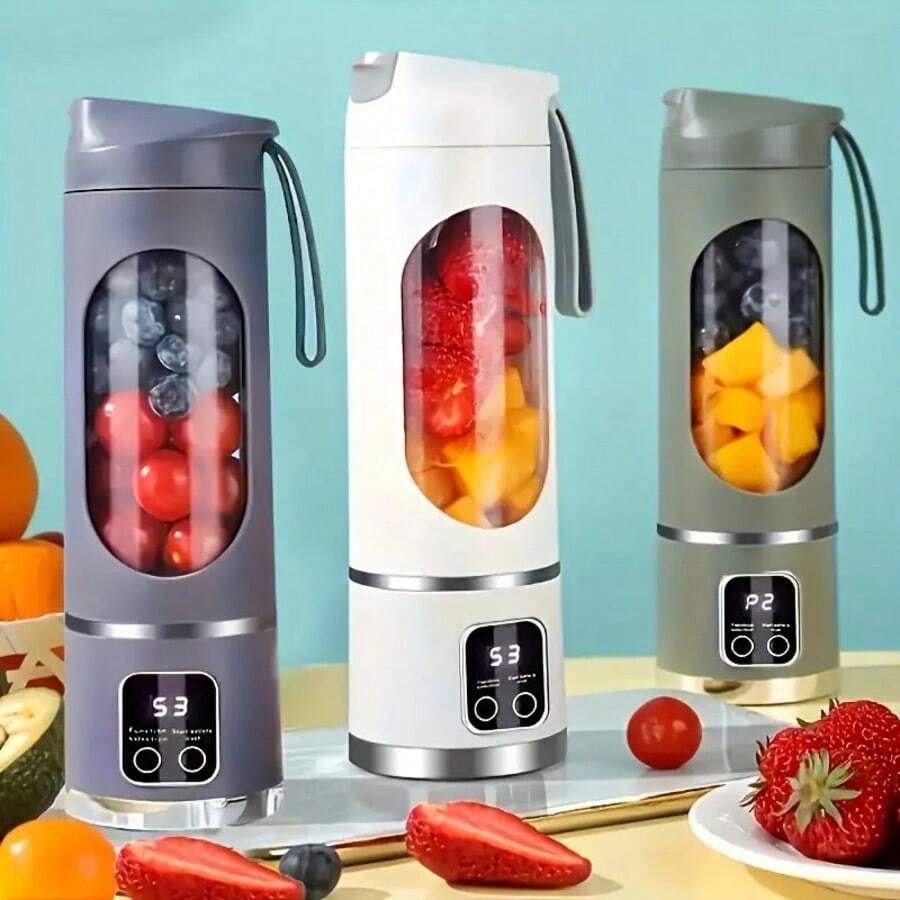 1 Piece, USB Rechargeable Portable Fruit Juicer, For Smoothie And Milkshake Making, Mini Ice Crusher, Three Modes, Digital Display, 10 Blades,15.22oz, Easy To Clean, Great For Traveling, Fresh Juice, Portable Cups,Battery Capacity: 1300mAh.