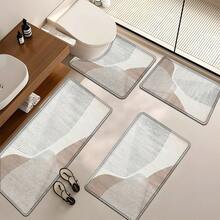 2/3/4PCS Thickened Flannel Printed Rugs Bathroom Set, Festival Abstract Painting -Style Home Deccor Bath Mat, Is Soft And Comfortable, Easy To Clean, And Suitable For Bathroom Deccor, Bathroom Accesssories, Living Room, Bedroom, Laundry Room And Kitchen Decoration - 彩色 - 查看 2