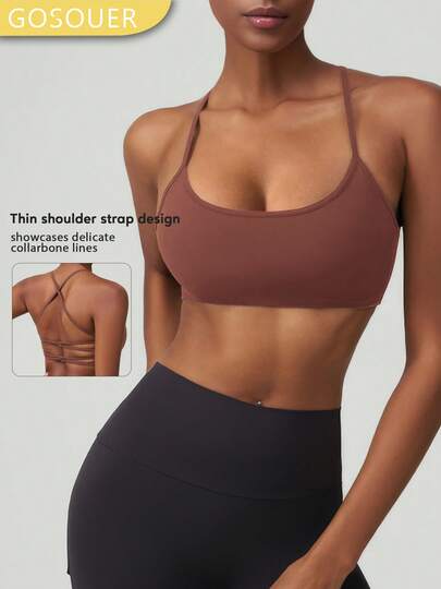 女士交叉绑带防震聚拢运动文胸（带衬垫）